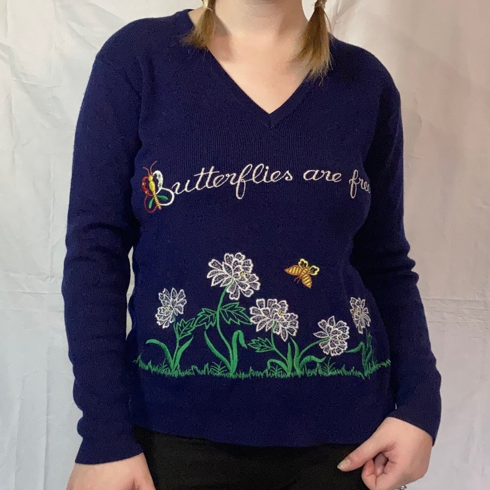 Dark Blue Vintage Butterflies Sweater